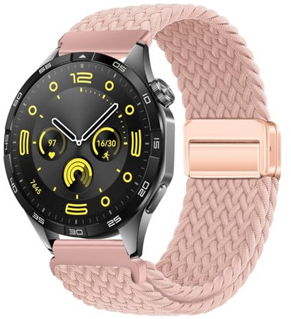 XMUXI 22mm Nylon Armband Kompatibel mit Huawei GT4/GT3/GT2 46mm/Garmin Venu 2/3/Vivoactive 4, Sport Uhrenarmband für Samsung Watch 3 45mm/Gear S3 Damen Herren Elastisches Geflochtenes Rosa