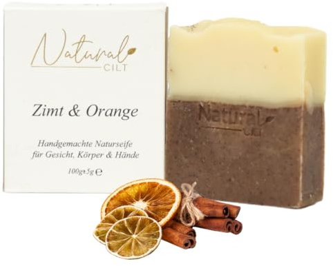 Natural Cilt Zimt & Orange Seife - 100% Naturseife - ohne bedenkliche Inhaltsstoffe - Zertifiziert - Handgemacht - Duschseife für alle Hauttypen - Duschgel - Naturkostmetik