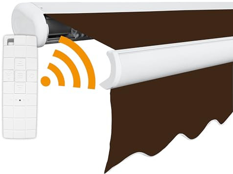 Arilco Elektrische Vollkassettenmarkise Kassettenmarkise Gelenkarmmarkise Markise Sonnenmarkise Sonnenschutz in vielen Farben und Größen wählbar in der Kassettenfarbe Weiß (6x3 Braun)