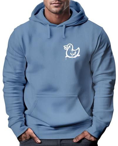 Neverless® Hoodie Herren Print Aufdruck Motiv Kapuzen-Pullover Männer Fashion Streetstyle Indigo Blue XL