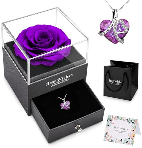 NEWUPZSI Rosa Stabilizzata Vera, Rosa Eterna Con Collan, Regalo Originale per Festa Della Mamma, Forever Rose per Moglie, San Valentino, Anniversario Matrimonio