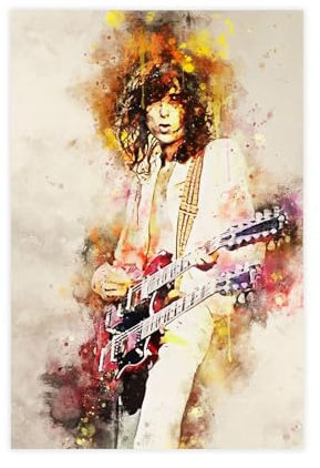 OWNPET Jimmy Page Leinwand-Poster, Motiv: Gitarre, Wandkunst, Dekor, Bild, Gemälde für Wohnzimmer, Schlafzimmer, Dekoration, ungerahmt, 30 x 45 cm