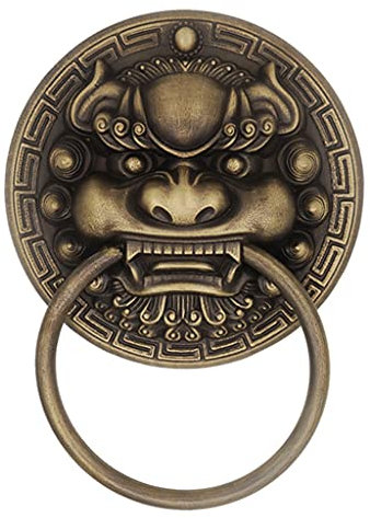PISOM Löwe Türklopfer for Haustür, Messing Türklopfer, chinesischer antiker Türgriff (Color : Bronze, S : 13.5 * 19cm)