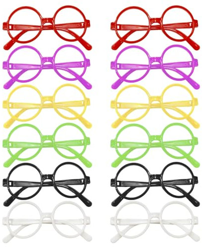 XNIVUIS 12 Stück Partybrille, Zauberer Brille Gläser mit Rundem Rahmen, Spielzeugbrille, Kind Kunststoff Rahmen Brillen, Rahmen Ohne Gläser, Lustige Brillen für Fasching & Karneval (Colored)