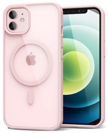oakxco für iPhone 12/12 Pro Hülle Magsafe Durchsichtig, Klar Magnetisch Induktives Laden Handyhülle Bunt Dünn Silikon & Transparent Hart Plastik, Cute Einfarbig Clear Handy Hülle für Mädchen, Rosa