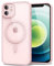oakxco für iPhone 12/12 Pro Hülle Magsafe Durchsichtig, Klar Magnetisch Induktives Laden Handyhülle Bunt Dünn Silikon & Transparent Hart Plastik, Cute Einfarbig Clear Handy Hülle für Mädchen, Rosa