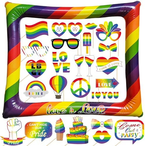 Regenbogen Foto Requisiten Love is Love Aufblasbarer Fotorahmen LGBT Party Deko Selfie Bilderrahmen Foto Accessoires für Gay-Pride-Partys Zubehör