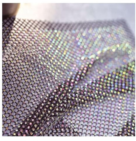 Yurosiay Strass Netzstoff 100×120cm Weicher Stretch Glänzender Mesh Stoff Kristall Zum Nähen Glitzer Dekostoff AB Farbe Meterware Für Bekleidung Schwarz