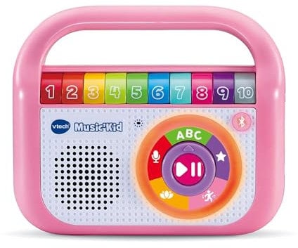 VTech - Music'Kid Rose, Baladeur Musical Enfant, Enceinte Bluetooth Lumineuse avec Comptines, Chansons Éducatives et Relaxantes, Enregistreur Vocal, Cadeau Enfant Dès 2 Ans - Contenu en Français
