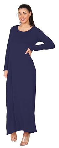 Long Maxi Dresses for Women New Ladies Long Sleeve Casual Round Neck Dress Navy Blue Plus Size 24/26