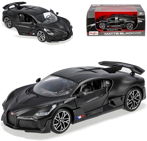 alles-meine.de GmbH Bugatti Chiron Divo Coupe Matt Schwarz 2018-2021 1/24 Modell Auto mit individiuellem Wunschkennzeichen