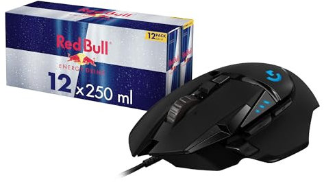 Red Bull Energy Drink Dosen Getränke 12er Palette + Logitech G502 HERO High-Performance Gaming-Maus Schwarz