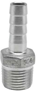 1/8 1/4 3/8 1/2 3/4 1 2 NPT Male 6 8 10 12 13 14 15 16 19 20-52mm Hose Barb 304 Stainless Steel Pipe Fitting Connector(Size:3L8 NPT -6MM_Straight Male)