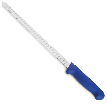 LACOR - 38322 - Select Schinkenmesser, Fisch- und Meeresfrüchtemesser, Edelstahl, fester und ausgewogener Schnitt, ergonomischer blauer und rutschfester TPV-Griff, 30.5 cm | Langlebiges Profi-Utensil; entwickelt für optimale Leistung und schnelle, unkomplizierte Reinigung in der Spülmaschine