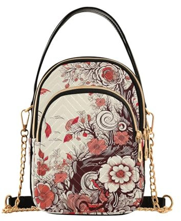 Bunte kleine Umhängetasche für Damen, trendige Handytasche, Rote orientalische Blume