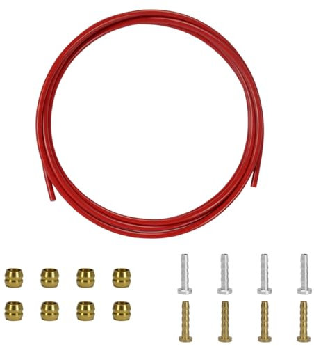BESNIN 2.5m Hydraulik Bremsleitung mit Olive Steckereinsatz, Bremsschlauch Reparatursatz Fahrrad Hydraulischer Scheibenbremsschlauch mit Oliven-Anschlusseinsätzen Zubehör (Rot)