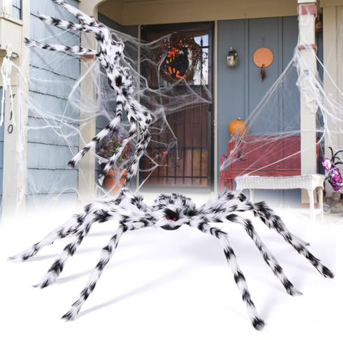Halloween Riesen Spinne Deko 2024 - Schwarze, Weiche, Haarige, Gruselige Outdoor-Dekoration für Hof-Party - Realistische Große Spinnen Requisiten 60cm, 90cm, 120cm