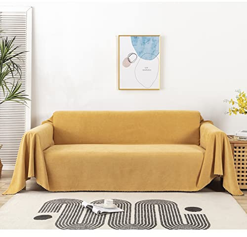 Nano wasserdichter Cord-Sofa-Überwurf, 4-Sitzer-Möbelbezug, rutschfester Ecksofaschutz für Wohnzimmer, Dekoration, gelbe Sofadecke (180 x 420 cm)