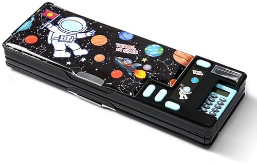 Ristpal Pop-Up-Multifunktions-Federmäppchen für Mädchen und Jungen, niedliches Cartoon-Stiftkästchen, Organizer, Schreibwaren, Spitzer, Zeitplan, Whiteboard, Schulbedarf (Schwarz)