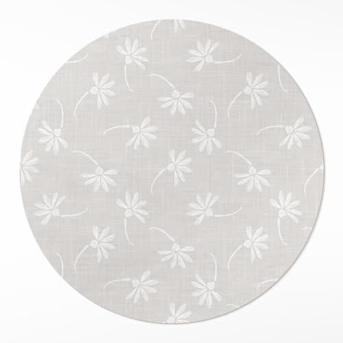 Vinyl-Teppich ⌀120 cm Abwaschbar Bodenschutz Rund Küchenmatte Ideal für Büro Wohnzimmer Schlafzimmer für Innenbereich Einfach zu Reinigen PVC - Zarte Gänseblümchen