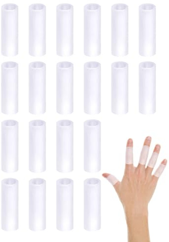 Finger Sleeves,20PCS Finger Protectors Gel Wear Resistant Elastic,Gel Thumb Sleeve Cover,Thumb Protection Silicone Thumb Protector for Writing,Cracked,Pain Relief (Transparent)