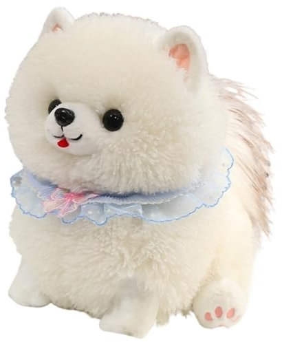 KUKUShining Pomeranian Plüschtier, Weiche Kuschelige Stofftier Puppe Mit Schleife Schal Hund Plüschtier Geschenk Für Kinder Mädchen(White,42cm/16.5in)