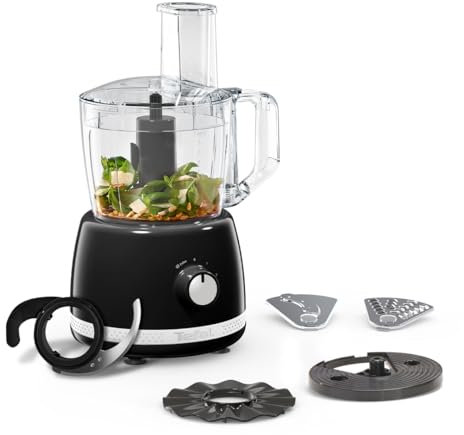Tefal Soleil All-In-One Food Processor, 2.4L Capacity, 13 Functions, 2 speeds, 4 Accessories for Slicing, Grateing, Chopping, Kneading, Black, 500W, Dishwasher Safe Parts, Compact Storage, DO3458G0