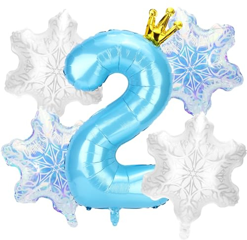 5stk Schneeballon-Dekorationen Geburtstagspartys, Blaue Zahlen und 4stk Schneeflockenballons Dekorationen und Gastgeschenke für Geburtstagspartys Winterwunderland Blaue Prinzessin(Nummer 2)