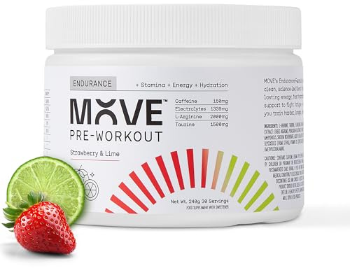 MOVE Pre-Workout Powder - Hydration & Endurance Formula for Men & Women - Preworkout Electrolytes Powder with Caffeine, Vitamin C & L-Arginine Informed Sport Certified 30 Servings Strawberry & Lime