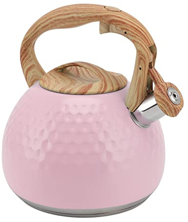Aoaoy Pfeifender Teekessel mit Holzgriff, 3 L Große Teekannen aus Edelstahl, Wasserkochender Wasserkocher in Lebensmittelqualität für Herd und Induktion (Rosa)