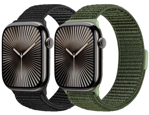 YONGBB 2 Pack Correas Deportivas de Nailon Compatible con Apple Watch 42mm 44mm 45mm 46mm 49mm, Correa de Repuesto Ajustable para iWatch Series 11/10/9/8/7/6/5/4/3/2/1/SE 3/Ultra 3