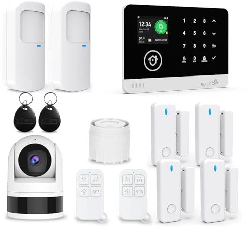 Alarme Domestique sans Fil WiFi/2G avec Caméra de Surveillance WiFi Intérieure 1080P, Système D'alarme Domestique avec Alerte par Application, Compatible avec Alexa et Google