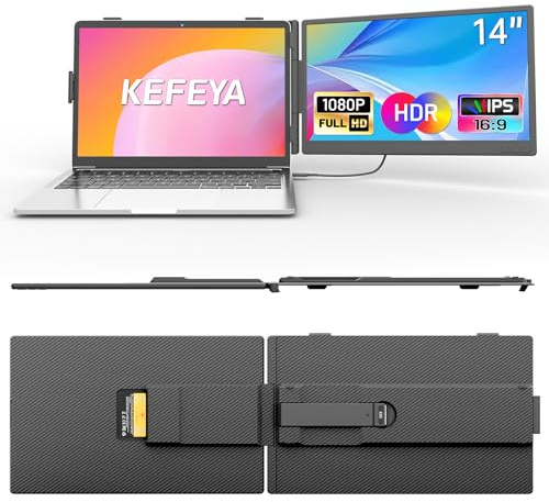 KEFEYA Laptop Screen Extender 14 FHD 1080P Full HD IPS Portable Monitor for Laptop Monitor Extender Work with 13-17 with Type-C/USB/HDMI Port, Plug n Play for Windows/Mac/Android/ PS5
