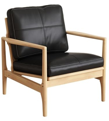 LLZJDDPLY Sessel Wohnzimmer, Fernsehsessel Aus Echtem Leder, Relax Sessel für Wohnzimmer, Schlafzimmer und Empfangsbereich mit Abnehmbaren Polsterkissen(Black)
