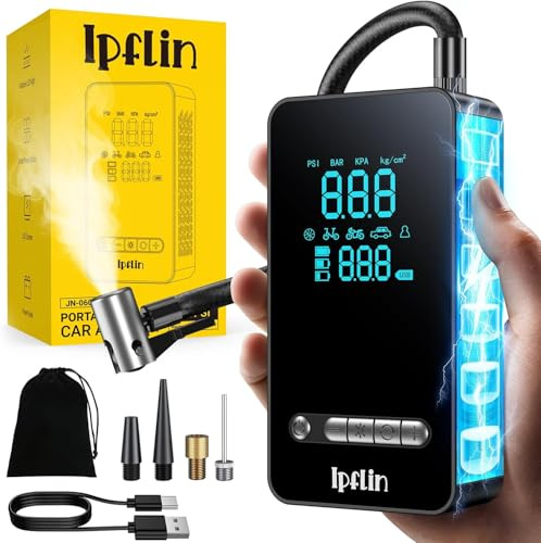 Inflador Ruedas Coche 150 PSI Hinchador Electrico Aire Compresor | Bomba Neumáticos para Motos, Bicicletas – Linterna y Batería Recargable, SOS Emergencia, Carga USB para Viajes Familiares