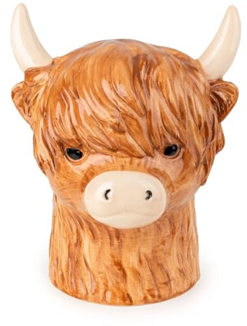Carousel Home Highland Cow Utensil Holder, 18cm Ceramic 3D Kitchen Utensil Jar Rustic Farmhouse Cutlery Storage Pot