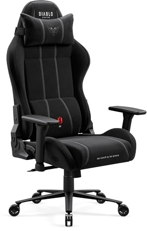 Diablo Ergonomischer Gaming Stuhl Stoff für große Menschen mit 3D Armlehnen | Gaming Chair XXL mit Memory-Foam-Kopfkissen, Lendenstütze, Dual-Layer-Sitz, 140° Rückenlehne und atmungsaktivem Stoff