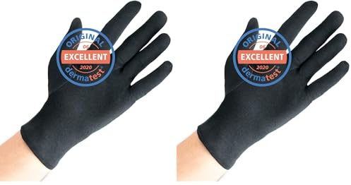 Baumwollhandschuhe aus 100% Baumwolle (Dermatest: Sehr gut), Graue Handschuhe, Weiche Textilhandschuhe für Handmasken, Stoffhandschuhe mit zertifizierter Hautverträglichkeit, 2 Paar (Packung mit 2)