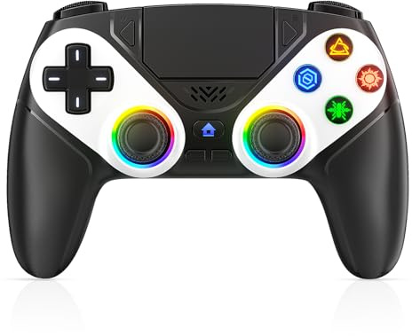 Dinosoo Manette sans fil RGB pour PS5/Pro/Slim/PC, avec palettes arrière, mode Turbo, macro, pavé tactile, suivi de mouvement 6 axes