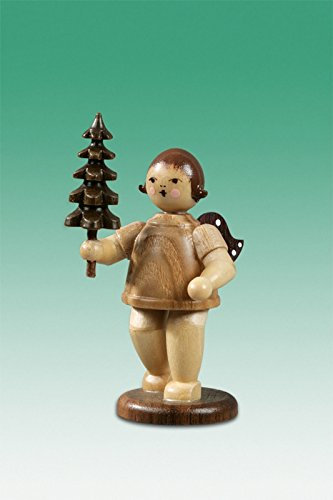 Rudolphs Schatzkiste Holzfigur Weihnachtsengel mit Bäumchen Natur ohne Krone Höhe 6,5cm NEU Holzengel Instrument Seiffen Erzgebirge Figur Dekoration Holzfiguren Weihnachten Fensterschmuck Spielzeug