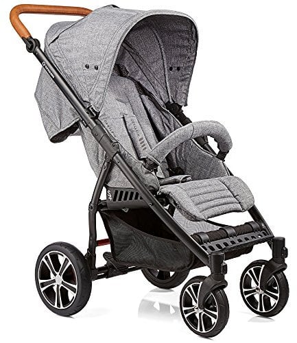 Gesslein Buggy S4 Air+ Design 545 mit Liegefunktion, klein zusammenklappbar, für große Kinder bis 25 kg, veganer Lederschieber cognac höhenverstellbar, Kinderwagen Sportwagen, grau meliert