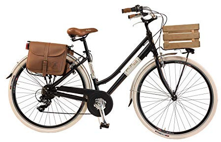 Via Veneto by Canellini Damen Citybike CTB Vintage Stil Rad Cityrad Fahrrader Bike Aluminium mit Korb Kassette und Klingel Via Veneto Bell Ring (46, Schwarz)