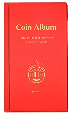 MULOVE Álbum de Monedas de Euro con 180 Bolsillos, Almacenamiento de álbumes Adecuado para Monedas de Menos de 4,5 cm de Diámetro, Rojo