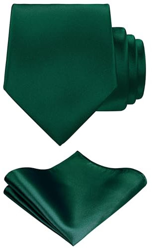 TIE G Einfarbiger Satin Formell für Herren Krawatte und Einstecktuch-Set im Geschenkkarton für die Hochzeit (Jägergrün)