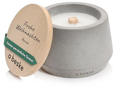 Betonfeuer® - Das Original der Beske-Manufaktur | Modell 'Steller' Ø14cm mit Dauerdocht | Wiederbefüllbare Fackel | Unendliche Brenndauer | (Ohne Nachfüllwachs, Löschbrett aus Holz)