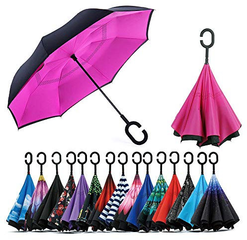 Jooayou Parapluie Inversé, Anti-UV Double Couche Coupe-Vent Parapluie, Mains Libres poignée en Forme C Parapluie