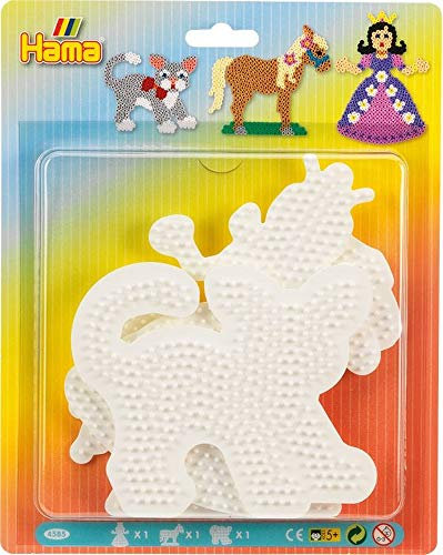 Hama Perlen 4585 Große Stiftplatten 3er Set für Midi Bügelperlen mit Durchmesser 5 mm, Motive Prinzessin, Pferd und Katze in weiß, Bastelspaß für Groß und Klein