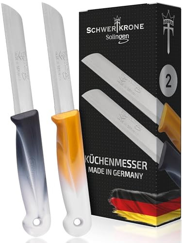 Schwertkrone Set di 2 Coltelli Seghettati - Spelucchino Solingen affilato - Coltello multiuso/Coltelli da cucina in Acciaio Inox - Lama da 8,5 cm