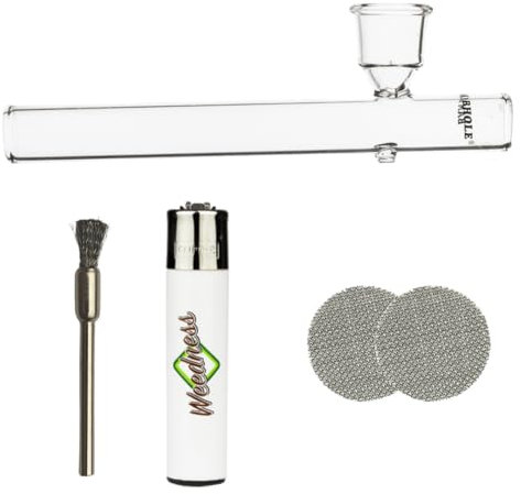 Weedness Glas-Pfeife Kawumm 15 cm 4-teiliges Set – Tabakpfeife Pfeife Smoking Pipe Glaspfeife Zubehör Kickloch