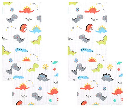 4 Stück 100% Baumwolle Handtuch mit Aufhängeschlaufe – 6 Schichten Baumwolle Kinder Handtücher, Ultra saugfähiges Bad-Handtuch und Gesichtshandtuch für Kinder und Erwachsene (Dinosaurier)